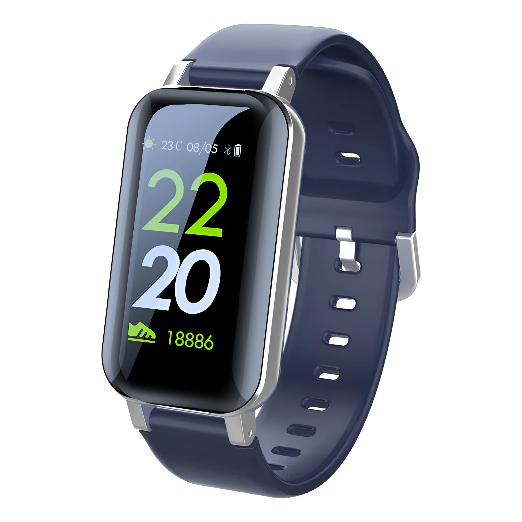 Call Bracelet smart wearable in black, blue, or coffee colour with heart rate sensor.