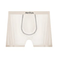 Men's seamless satin ice silk nylon boxer shorts in mid-waist style, shown in flesh colour
