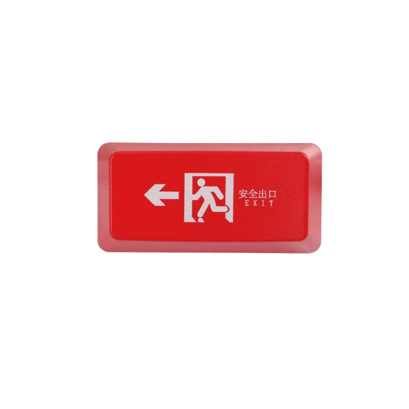 Transparent mechanical keyboard keycap with raised safety evacuation exit symbol for backspace replacement