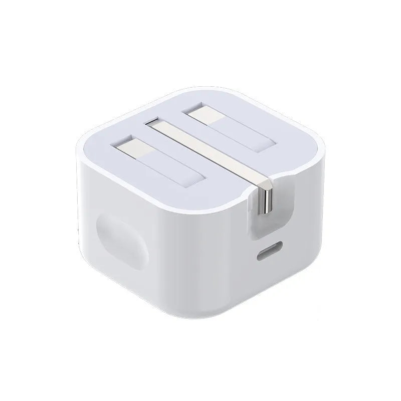 White 20W PD British standard mobile phone charger with Type-C fast charging cable