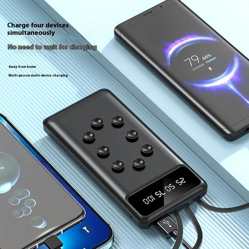 Suction cup power bank 10000mAh with removable bracket and detachable cable, black or white PC ABS, 142 x 68 x 19mm