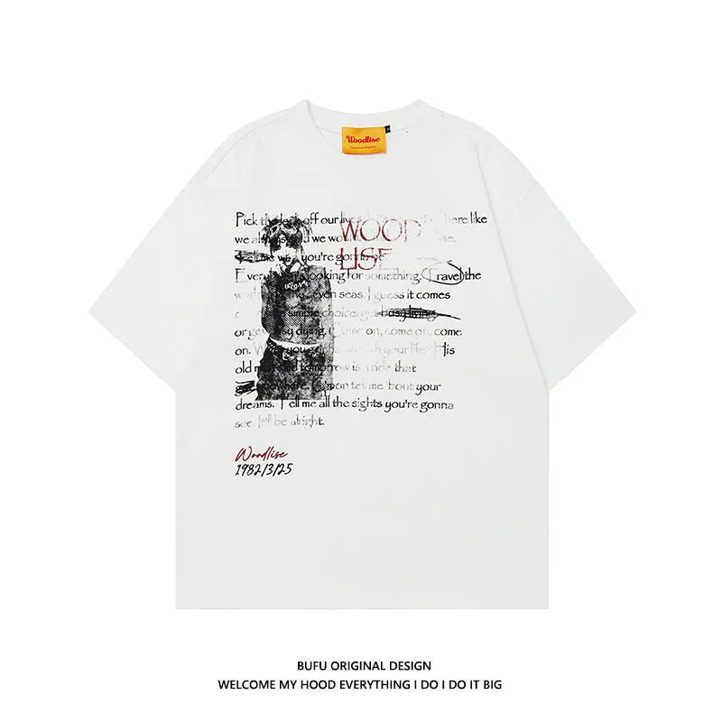 Men's black pure cotton loose fit t-shirt with white printed letter pattern and short raglan sleeves