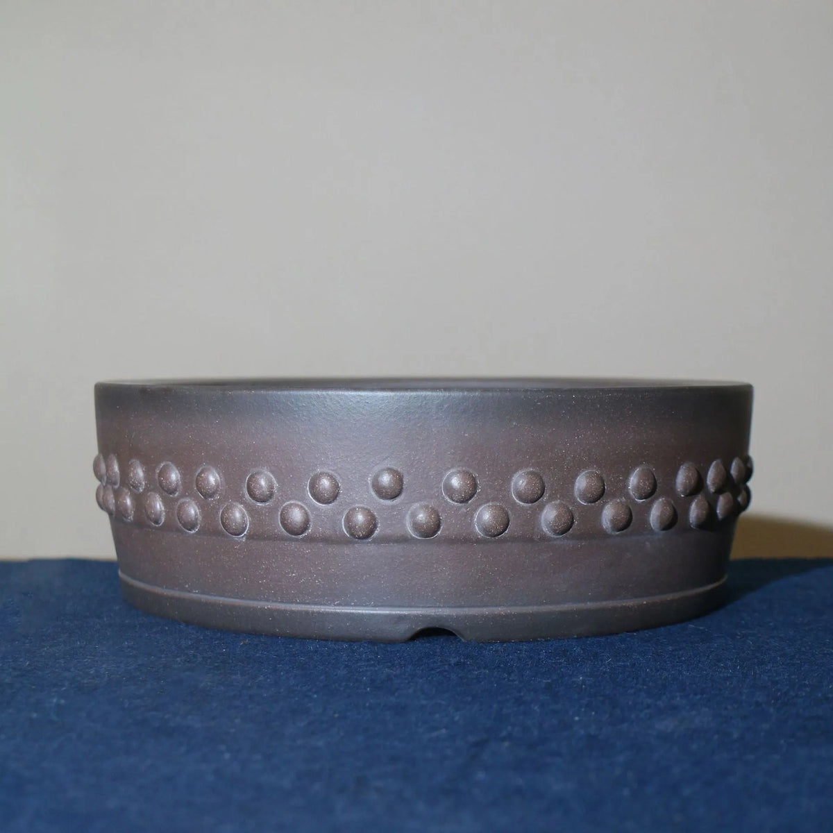 Purple sand ceramic bonsai pot, handmade round drum planter with nail detailing, 29.5cm inner diameter