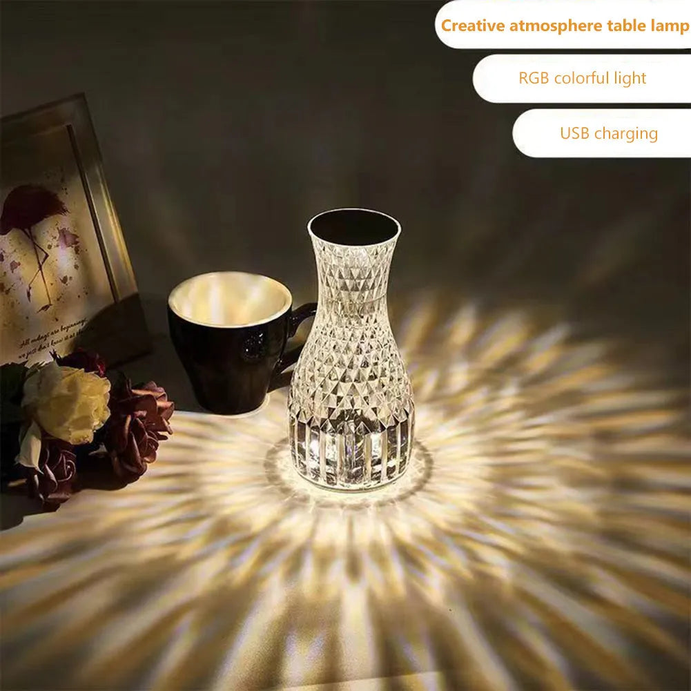 Vase shape crystal table lamp with USB charging port and remote control for bedside use