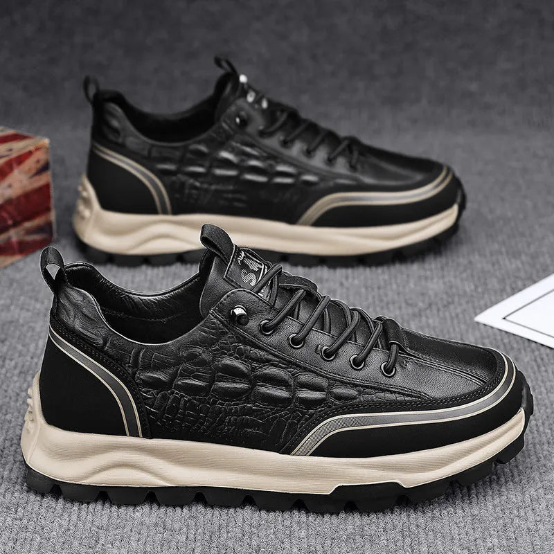 Men's business casual flat leather shoes round toe lacing low heel artificial PU black brown