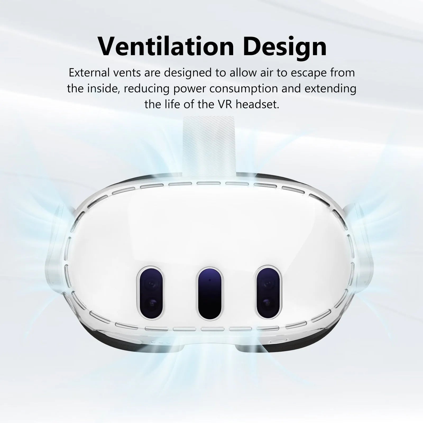 Transparent PC protective case for VR glasses with silicone edges on a white background