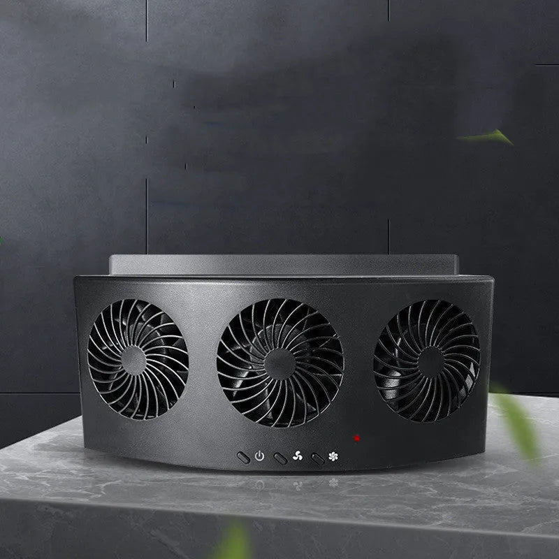 Black and white USB car ventilation fan for cabin air circulation