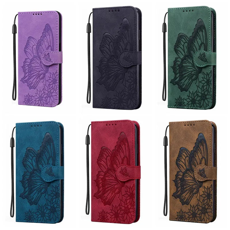 Retro big bowknot embossed leather phone case for Apple and Samsung with kickstand bracket, purple colour