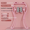 Magnetic therapy neck massager in plastic with twelve magnets, manual clip, blue colour option