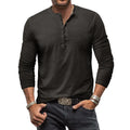 Cotton V-neck long sleeve men's T-shirt in seven colours, button washed finish, US sizes S-XXXL