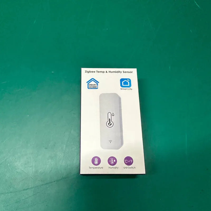 White WiFi Zigbee temperature and humidity sensor with ABS plastic housing measuring 72x25x20mm