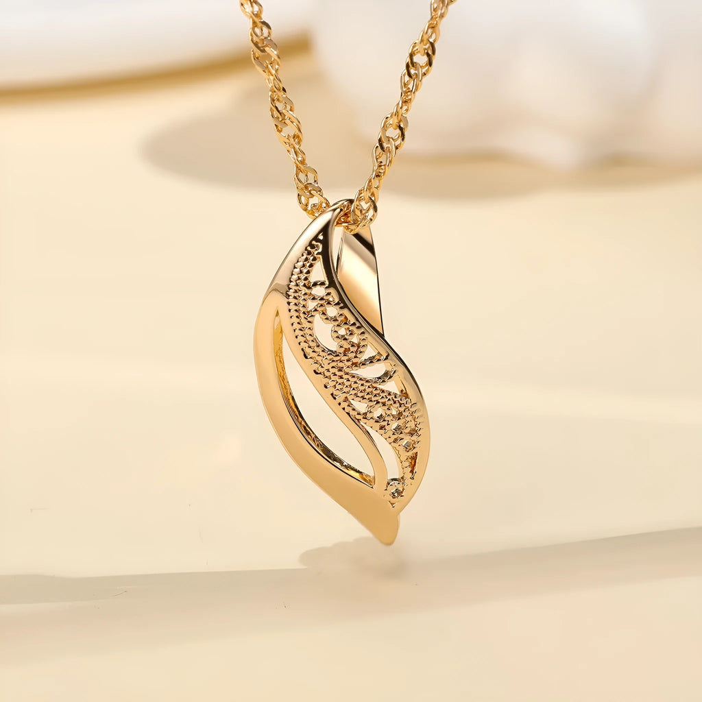 women's glossy hollow-out leaf necklace champagne gold copper casual style