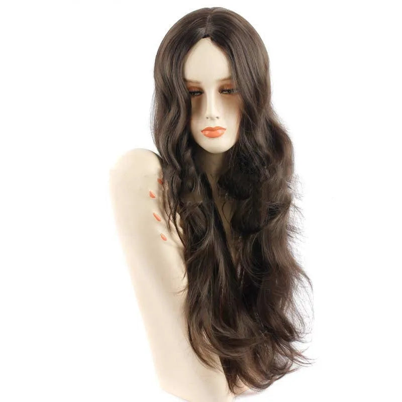 Long 26-inch brown high temperature silk wig with full mechanism cap