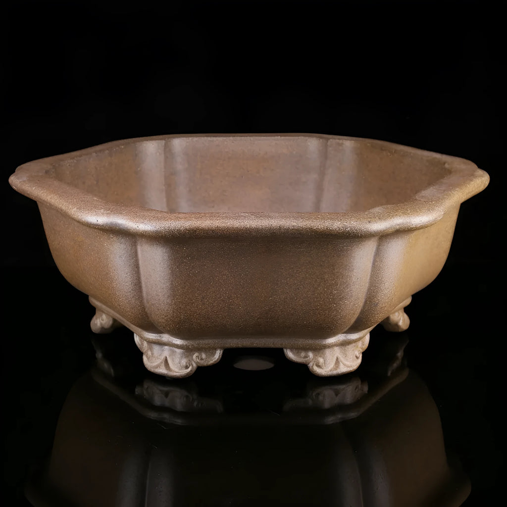 Handmade purple sand bonsai basin in large hexagonal style for breathable plant display