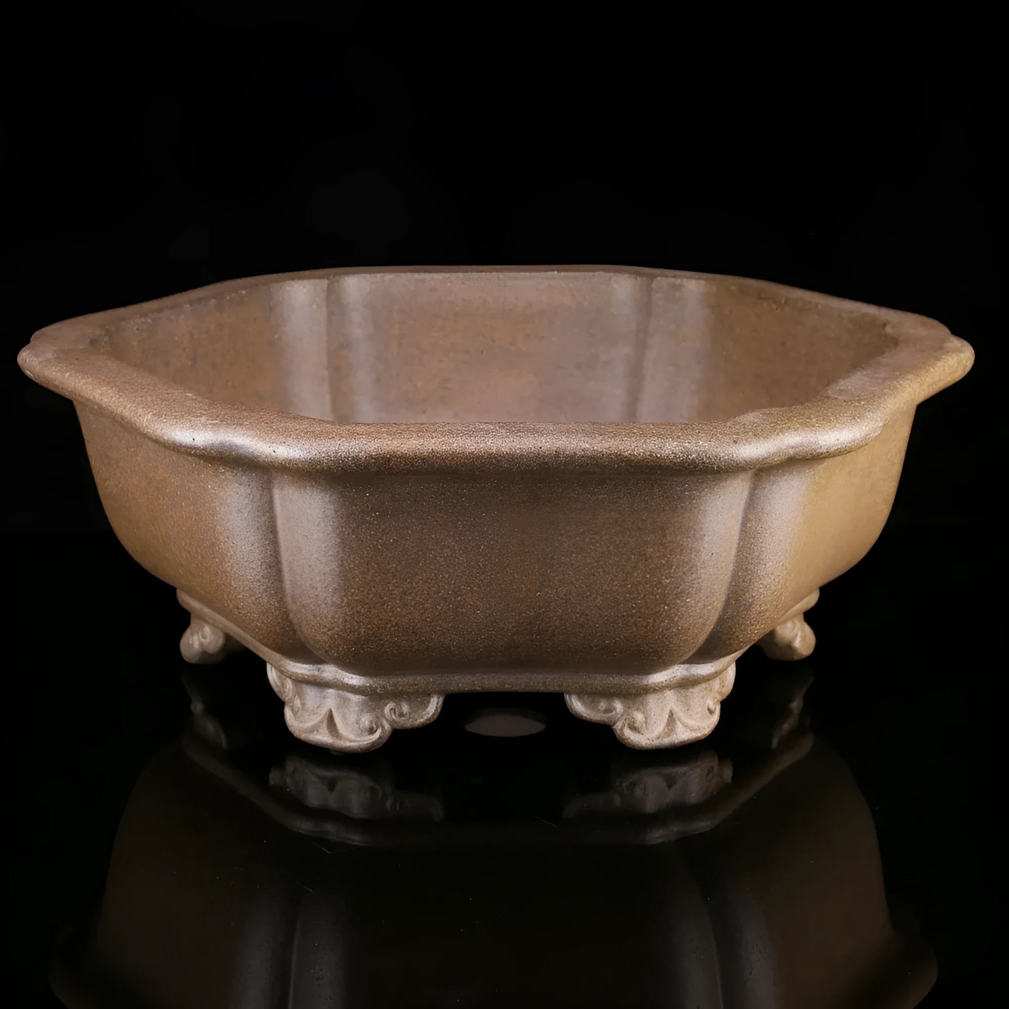 Handmade purple sand bonsai basin in large hexagonal style for breathable plant display