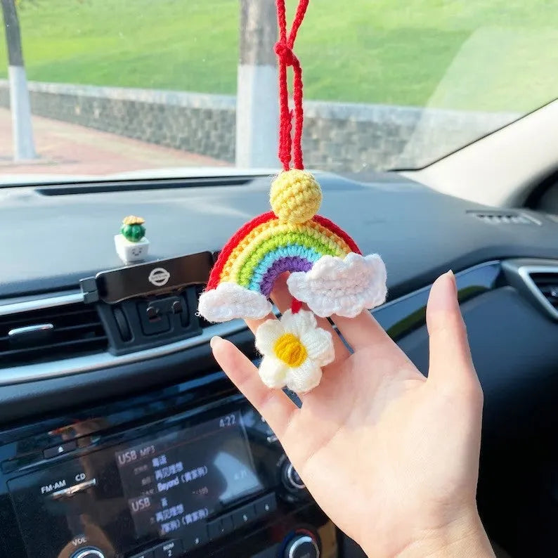 Handmade crocheted colourful flower pendant for car interior decoration