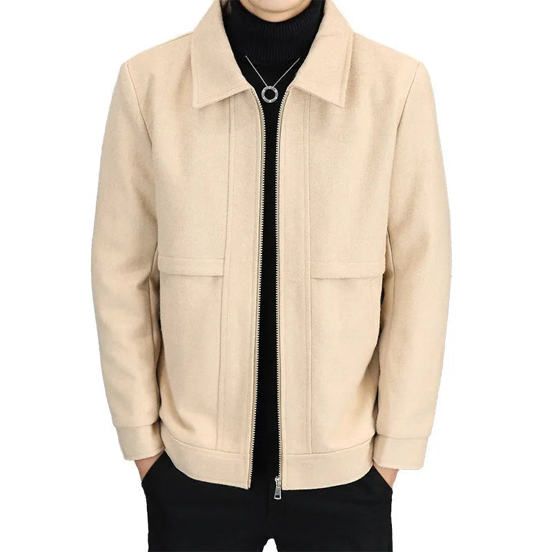 Cotton blend casual jacket with polo collar and side seam pockets in grey colour