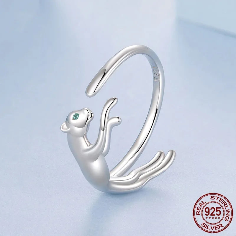 Silver-coloured alloy open ring with leopard print design and adjustable unisex band