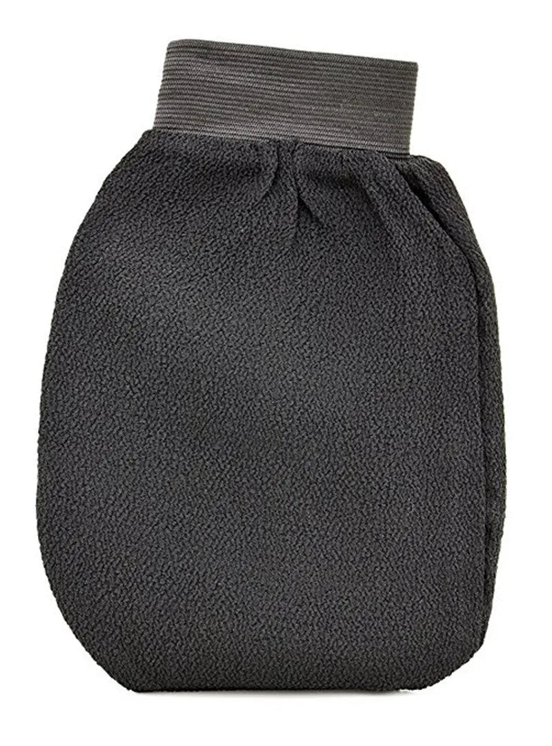 Single exfoliating mitt glove made from loofah material for self-tanning preparation and shower use