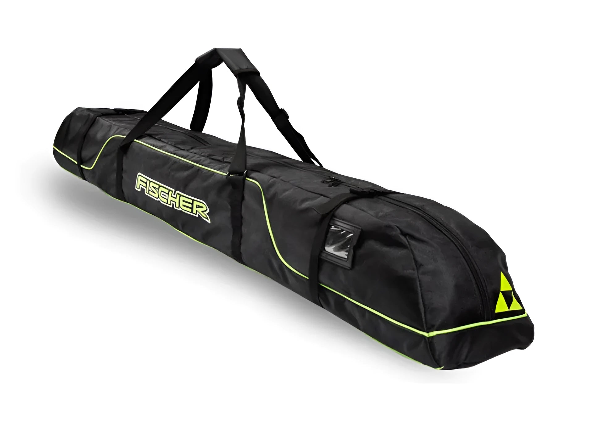 Black ski gear bag made from waterproof Oxford material, available in 165cm and 175cm sizes, holding skis and boots