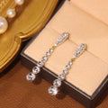 Sterling silver needle rhinestone tassel earrings, drop-shaped Korean style, silver colour, one pair