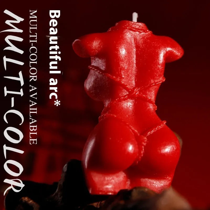 Smsexy low temperature fragrance candle in a bikini shape, available in rose red, spring pink, and lilac purple colours.