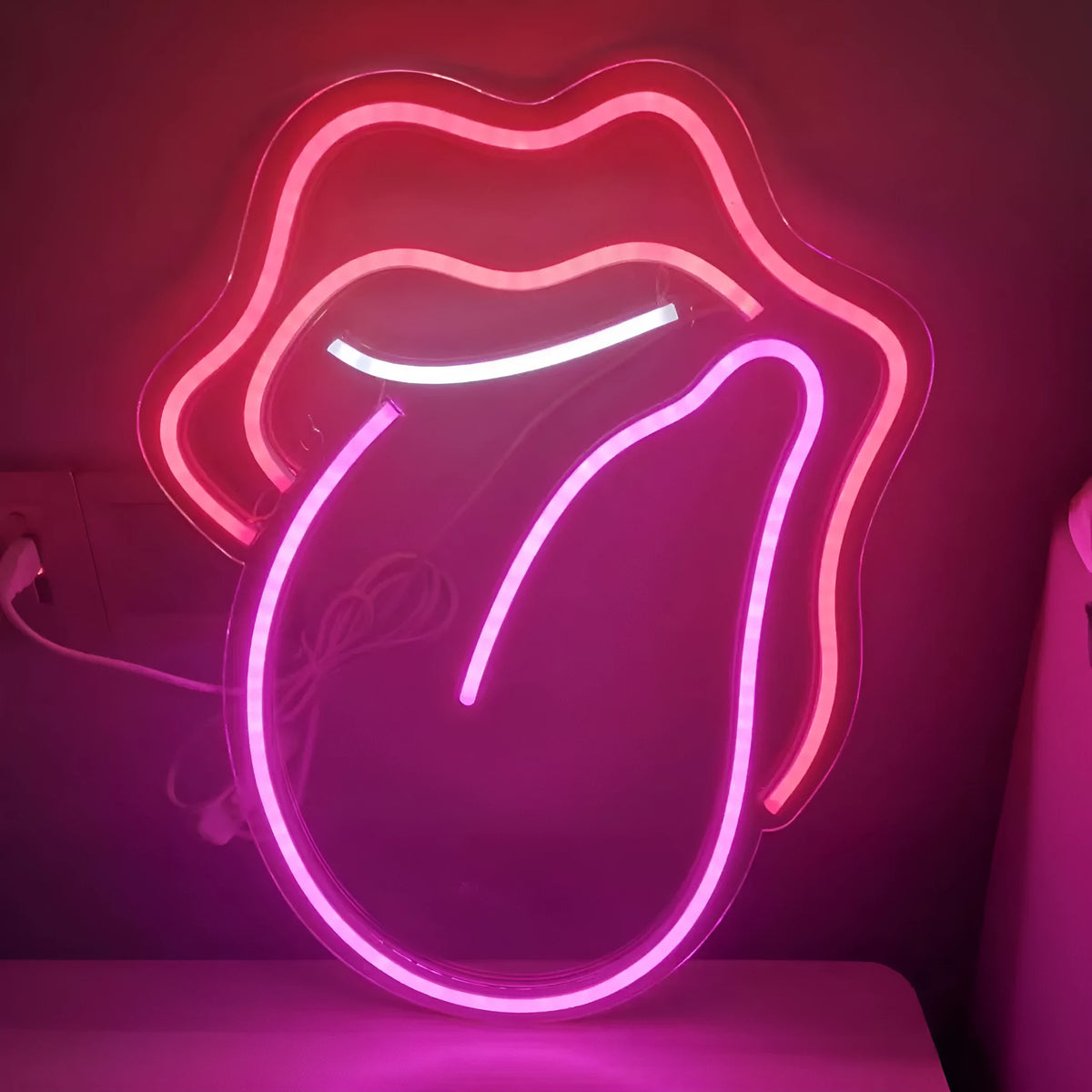 LED neon atmosphere light with flexible silicone strip on transparent base plate, 40x30cm, USB powered