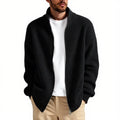 Men's loose V-neck cardigan sweater in grey colour showing casual fit