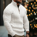 Men's knitwear half zipper coat in white twisted thickened sweater with long sleeves, loose fit British style