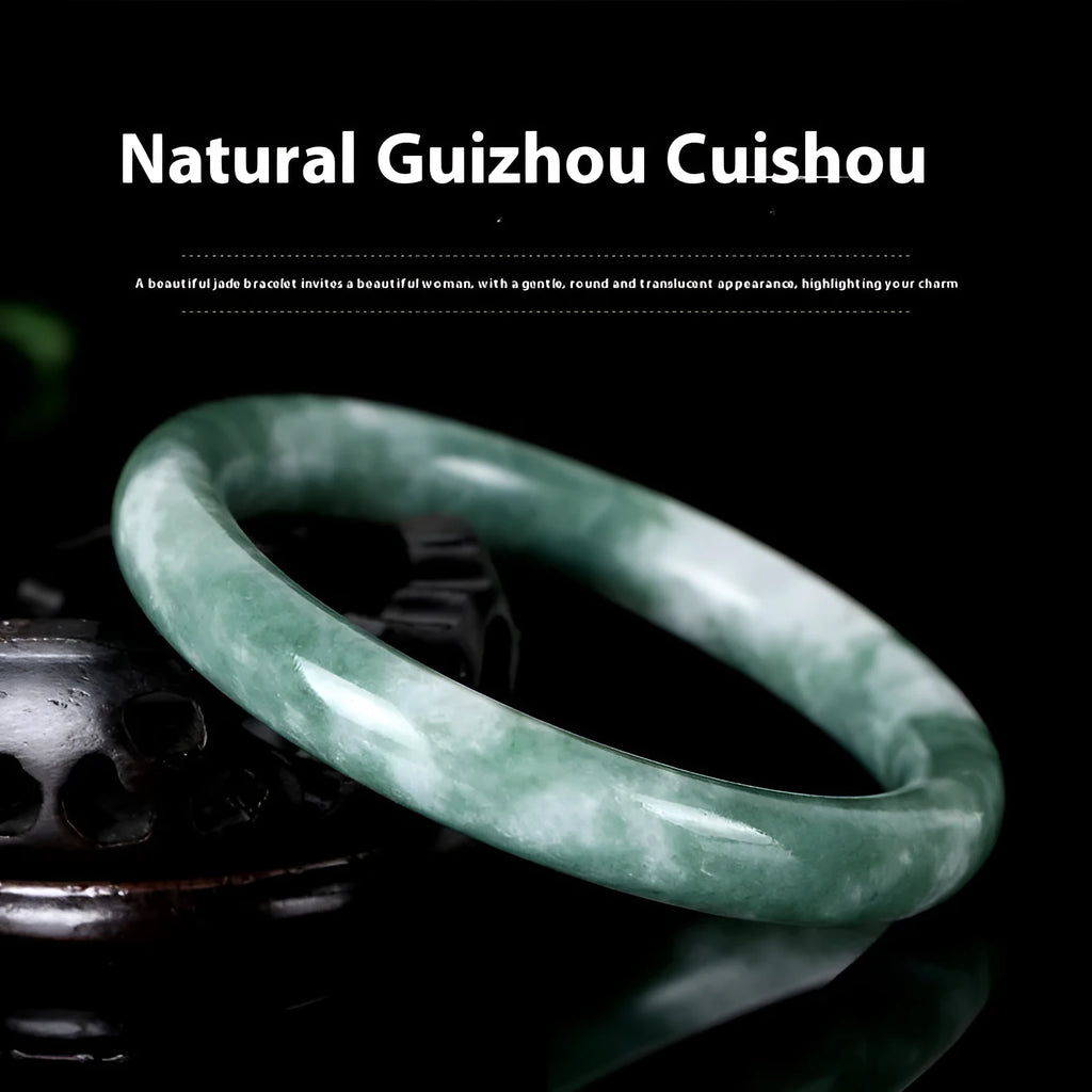 Green Guizhou Cui jade bracelet, Chinese style polished bangle, ring mouth 55-62mm