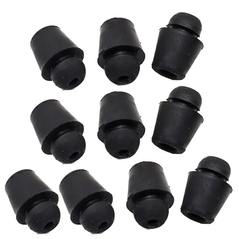 Ten black rubber automobile buckle buffer clips for shock absorption on vehicle panels.