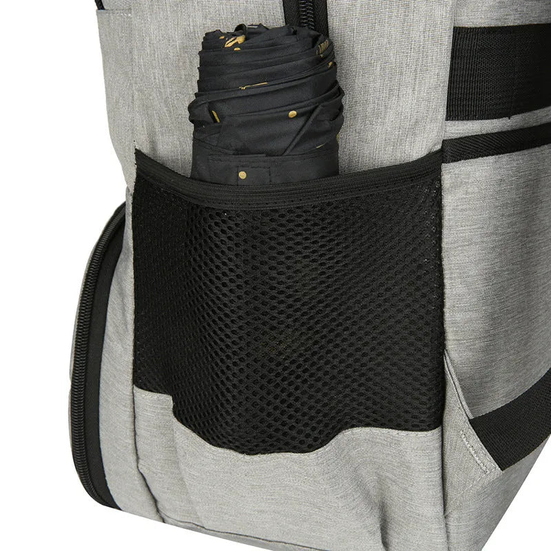 Oxford cloth insulated backpack with curved shoulder straps and multiple compartments