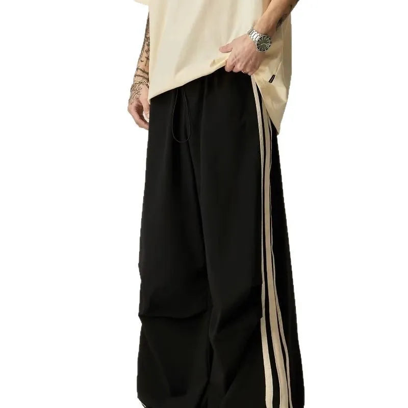 Men's black climbing trousers with high waist and straight wide-leg cut for summer wear