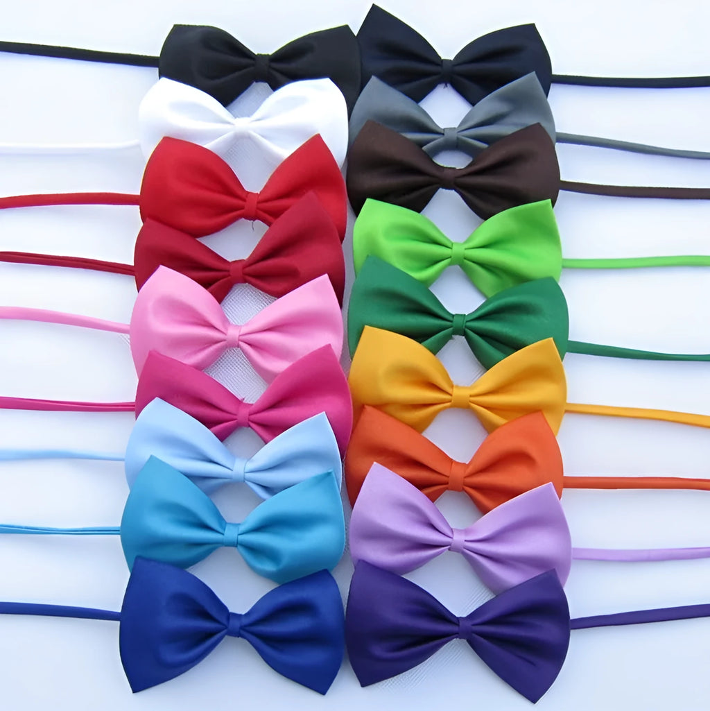 Adjustable dog and cat bow tie neck tie for puppies and small pets in multiple colours including black, red, blue, pink and white