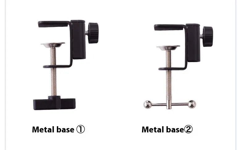 Black foldable metal desktop cantilever bracket holding tablet with adjustable arms