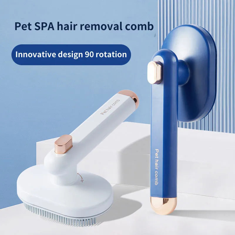 Pet comb for cat and dog to remove floating hair, self-cleaning brush with arc needles, ABS, 21.6cm, dark blue