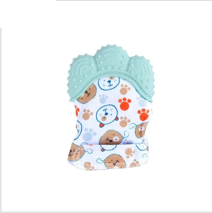 Silicone baby teether glove with Velcro strap in blue colour