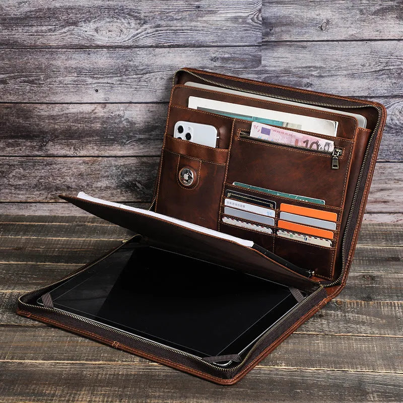 Leather multi-function flat cover in coffee brown for iPad Pro 12.9 with wallet style and solid colour finish