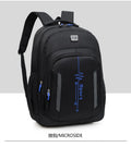Oxford cloth capacity backpack in blue with airpillow straps, shown with a 20-35L size for business travel.