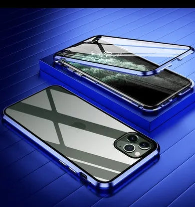 Glass anti-spy clamshell phone case for iPhone in multiple colours showing geometric pattern.