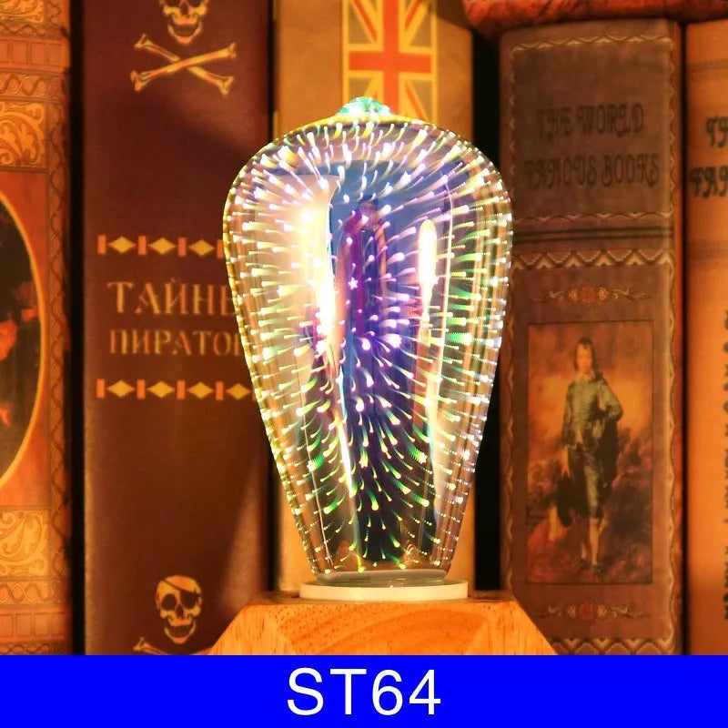 3D fireworks decorative LED light bulb with glass shell and E27 base for Christmas home decor