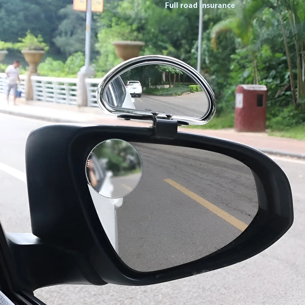 Car rear view auxiliary wide angle convex mirror in black with glass surface and plastic housing for reversing safety