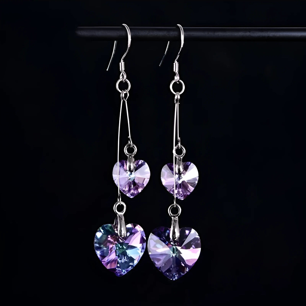 Heart-shaped love bear earrings in electroplated alloy with purple, blue and white inlaid stone options