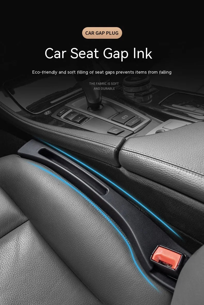 Black plastic car seat gap storage box organiser with handle between vehicle seats