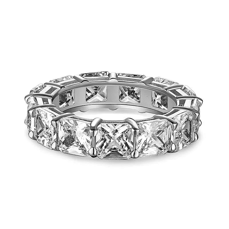 925 sterling silver full rhinestone zircon ring, white gold colour, geometric hip hop style, women's size No 7