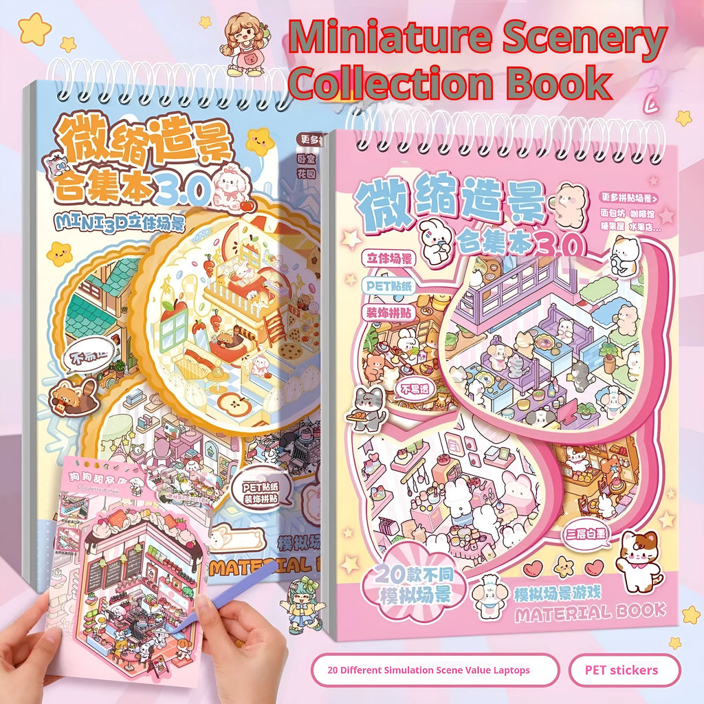 Yilan landscape sticker miniature scene book with 20 animal shop scene pieces for 3D collage assembly
