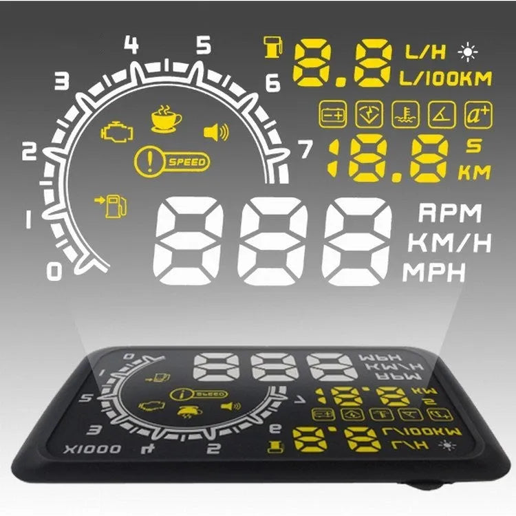 Black ABS head up display with multi-colour screen and data cable for OBD II EUOBD vehicles