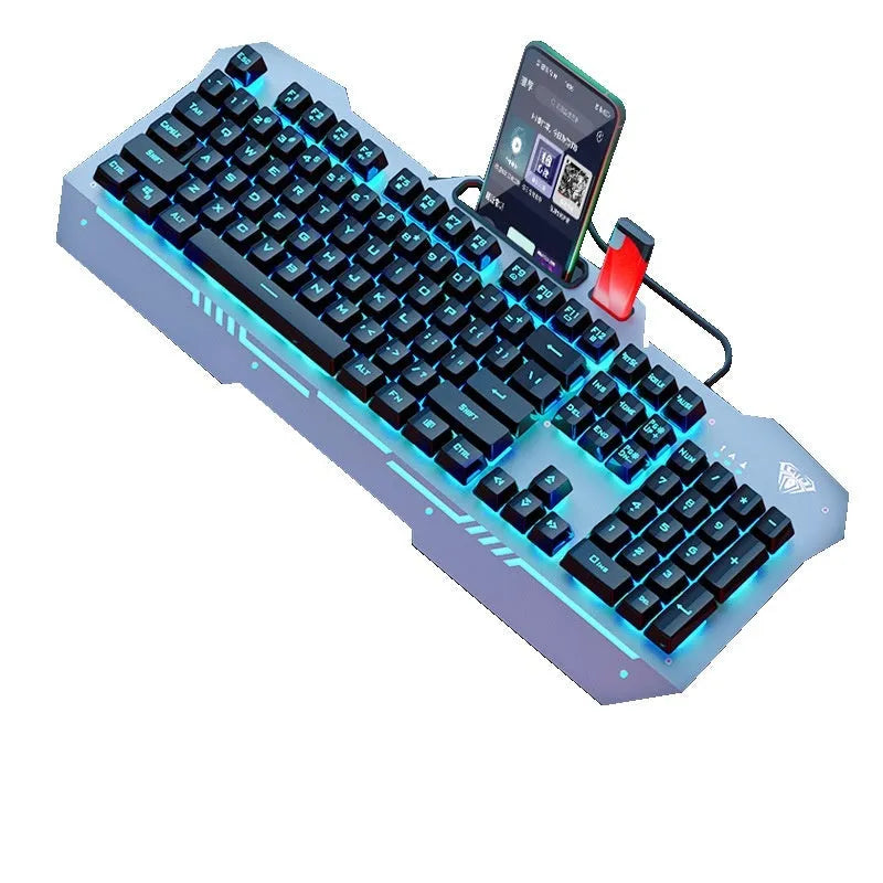 F3010 black mechanical keyboard and mouse bundle with RGB backlighting on a desk