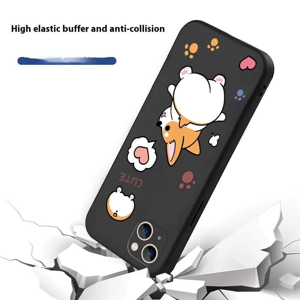Corgi cartoon TPU phone case for iPhone with shockproof and anti-fingerprint design in classic black