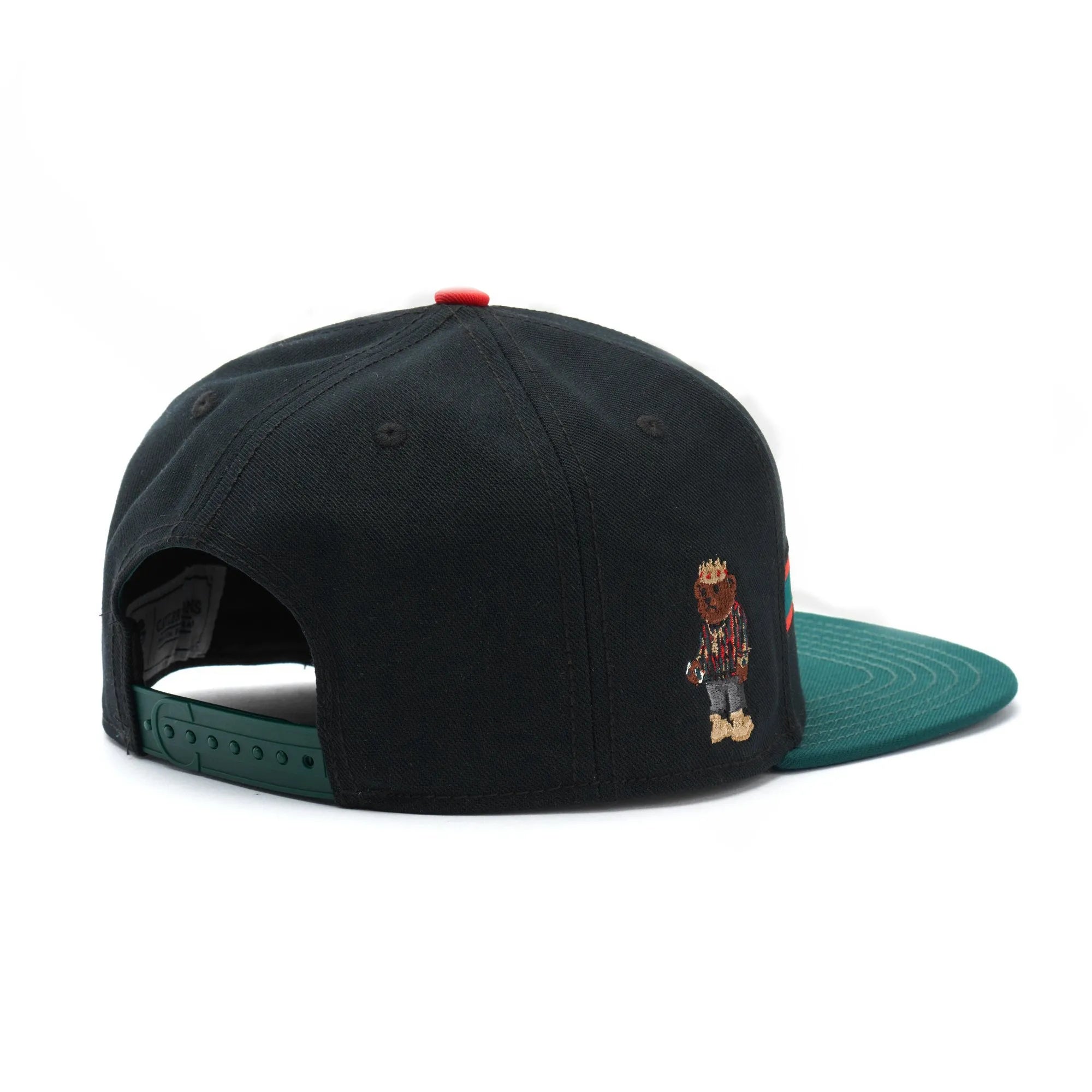 Black embroidered baseball cap with dome crown and adjustable back, front view